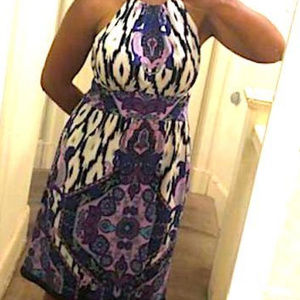 Purple and white print dress